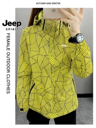 JEEP SPIRIT เสื้อคู่มีฮู้ดเสื้อสเวตเตอร์ถักเสื้อระบายอากาศบางกันลมและกันน้ำ