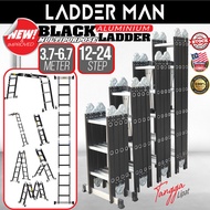 12 - 24 STEP ( 3.7M - 6.7M ) Black Aluminium Multipurpose Ladder Folding Double Sided Work Home Foldable Tangga Lipat