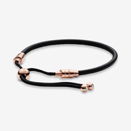 Pandora Moments black Leather Slider Bracelet women fashion DIY exquisite jewelry Valentines Day gift for girlfriend