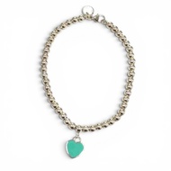 【5積分】成色極佳★ TIFFANY&Co. Tiffany Return to Tiffany 迷你心形吊牌串珠手鍊 AG925 銀藍色 重6.8克 附原廠盒及防塵袋