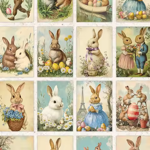 32pcs Postcards, Easter Peter Rabbit Theme,Indoor Bedroom Decor,Wall Stickers,Message Cards,Greeting