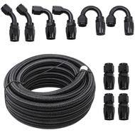 6AN Fuel Line Kit 20FT Nylon Braided Hose 10PCS Swivel Fitting Adapter Black -76°F to 446°F 1500psi 