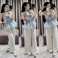 L99- set of designs, floral striped ruffle shirt mixed with ruffle shorts