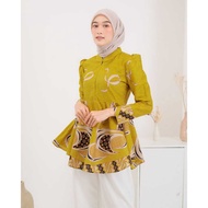 Women's Batik Top Puffy Shoulder Peplum Wide Umbrella Aurora Blouse