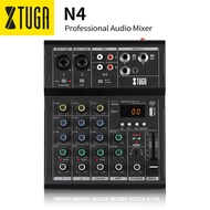 XTUGA N4 4 Channel Audio Mixer, Support Bluetooth/USB/MP3 Playback, Built-in Reverb Effect, 48V Phan