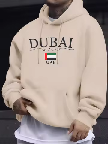 Dubai Uae Letter And Flag Prints Unisex Pullovers Thicken All-Match Hoodie Street Autumn Sweatshirt 