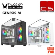 Invasion Genesis-M Tempered Glass M-ATX Gaming Case - Black/White (AURORA FAN)
