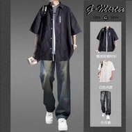 短袖衬衫港风男高级一套搭配痞帅男装全身三件套百搭休闲套 I1tB59kVlW0309