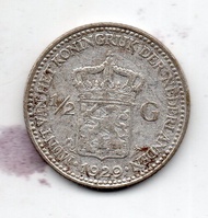 A4046 Koin Perak 1/2 Gulden Wilhelmina Tahun 1929 Sesuai Gambar Asli