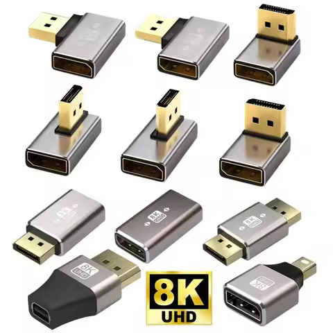 8K 60Hz Display Port Adapter DP1.4 90 Degree Angle DP Male to Female Converter DP Cable Extension L 