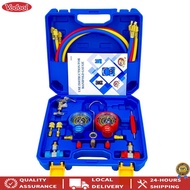 [Vodool Tool] 3 Way AC Manifold Gauge Set with 1.2m Hoses AC Diagnostic Manifold Gauge Set Air Condi