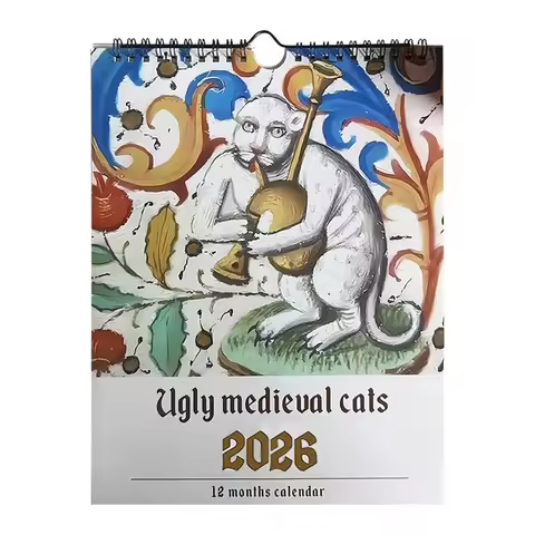 Medieval Cat Calendar 2026 - Strange Medieval Cat Wall Calendar, 12 Months Ugly Medieval Cat, Januar