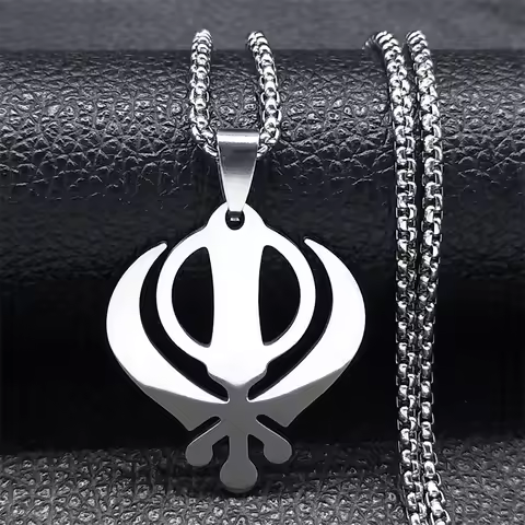 India Sikhism Symbol Necklace Pendant for Women/Men Stainless Steel Silver Color Sikh Khanda Necklac