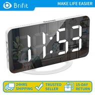 Brifit Digital Alarm Clock 6.7" LED Mirror Digital Clock USB Wall Clock 12/24h Format Auto-dimming Night Mode Snooze Function