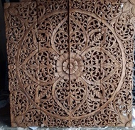 Brown Mandala Wood Carving Panel 120 x 120 Cm Wooden Carved Plaque Square Panel Wall Art Hanging Wal