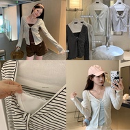 ENEN Elegant Elastic Twist 2-Layer Plaid Long Sleeve T-shirt 11153