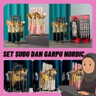 [TERBARU] Set Sudu dan Garpu Nordic | Sudu Kayangan | Set Sudu dan Garfu Berwarna |Cutleries Dinnerware Set | 25pcs