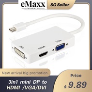 3in1 Mini Display Port Thunderbolt to DVI VGA HDMI-Compatible 1080p Adapter Cable Converter Compatible for Macbook