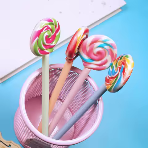 4Pcs/Set Rainbow Color Lollipop Shape Gel Pen Black ink 0.5mm Fountain Pen Stationery School Prize G
