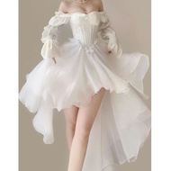 Hawlife Korean White Elegant Off Shoulder Civil Wedding Debut Dress