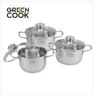 Bộ 3 nồi inox 5 đáy nắp kính Green Cook GCS232-T1
