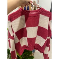 [2nd] Pink checkered batwing sweater