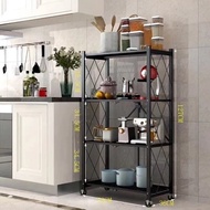 ♞,♘Ensli 3-4-5 Layer Folding Kitchen Supplies Racks Installation-free Steel Shelf Racks With Wheels