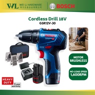 Bosch GSR12V-30 Brushless Cordless Drill 12V / Bosch Drill Heavy Duty / Mesin Drill Battery Bosch / 