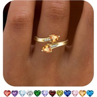 1CT Adjustable Ladies Heart-Shaped Ring 14K Gold-Plated Birthstone Ring Ladies Love Ring Imitation G
