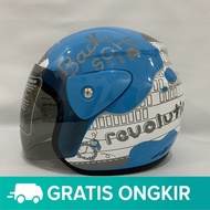 Helm Evo Revolution Biru Back to school Half Face Nouvo SNI Dewasa Motif - bukan KYT INK GM NHK ZEUS