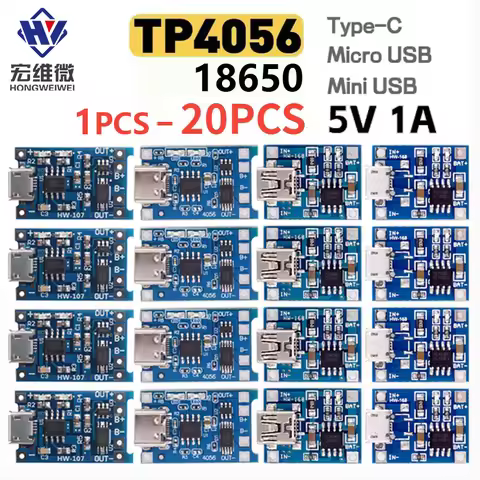 Micro Type-c USB 5V 1A TP4056 Lithium Battery Charger Module Charging Board With Protection Dual Fun