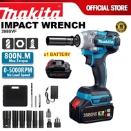MAKITA Cordless Impact Wrench 880Nm High Torque Electric Wrench Drill Screwdriver 3980VF 2 Battery