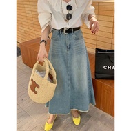 skirt plus size skirt jeans lovito skirt Plus Size Women's Retro Frayed Denim Midi Skirt - High Wais