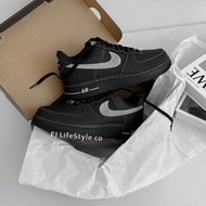 -EJ- NIKE AIR FORCE 1 AF1 Black Gray White Outer Stitched Lychee Leather HQ2037-006