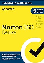 Norton 360 Deluxe 2021 – Antivirus software for 5 Devices with Auto Renewal - Includes VPN, PC Cloud Backup &amp; Dark Web Monitoring powered by LifeLock [Key Card]