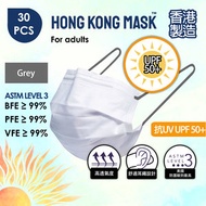 HONG KONG MASK - [UPF50+ 抗UV香港製造拋棄式醫用ASTM L3成人口罩] 呼吸系列 - White (白色) 配灰色柔軟舒適耳繩 PFE BFE VFE &gt;99 (30片裝)