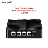 Fanless Mini PC Intel Celeron N5000 J4125 Quad Core Soft Router with 4 x intel i226 2500M LAN 2 DDR4