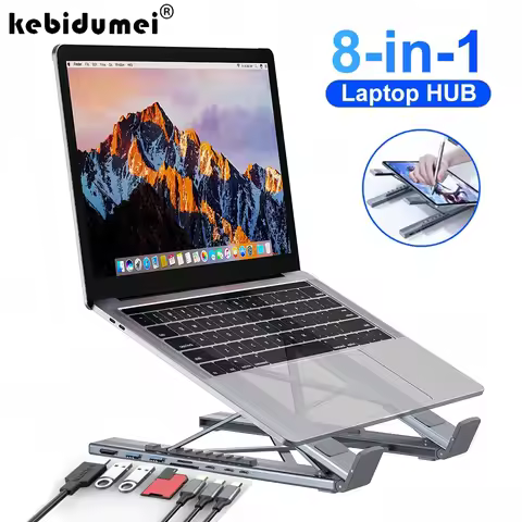 8-in-1 Bracket Docking Station Aluminium Alloy Laptop Holder Hub TYPE-C to HD-MI Adapter 4K PD100W U