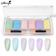 Myyeah 6กริด/ กล่องเล็บ Solid Mirror Powder Glitter Gold Aurora Color Powders Pigmented Glassy Effect DIY ตกแต่งเล็บ