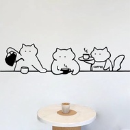 Creative Cat Line Drawing Pattern Cat Coffee Pet Shop Wall Decoration Stickers