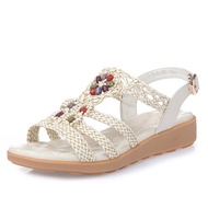 Giày Sandal Nữ Mùa Hè 2025 Giày Đi Biển Thoải Mái Dệt Bohemian Giày Đi Cát Đế Bằng Mềm Mại Cho Mẹ Gi