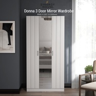 Synergy House Donna 3 Door Wardrobe Groove with Mirror - 5.9ft - Almari Baju Cermin