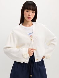 [Pomelo] คาร์ดิแกนผ้าถักรูปดอกไม้ / Floral Knit Cardigan