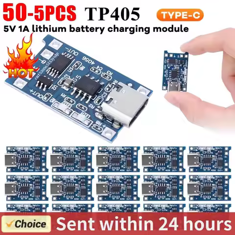 5-50PCS TP405~ 4.5V-5V 1A 18650 Lithium Battery Charger Module Type-C USB C Charging Board With Prot