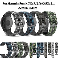 Garmin Fenix 7/6/5 Strap Camouflage Silicone Band Garmin Instinct 2/Fenix 6X/7X/5X/Descent MK2/1/D2/Forerunner 255/965/955/945 Strong Sports Replacement Watchband For Garmin Watch