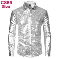 Christmas shirt Black Sequin Glitter Dress Shirt Men Shiny Long Sleeve Button Down 70s Disco Party D