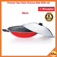 Premier Aluminium Non Stick Chinese Wok Stir Fry Pan with Lid 36cm