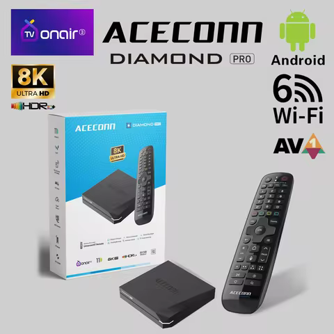 ACECONN Diamond Pro streaming Android iptv boxes 4K 8K TVONAIR3 2G 32GB WiFi6 Gigabit BT Support Voi