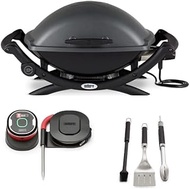 Weber Q 2400 Electric Grill (Black) with Thermometer and Tool Set Bundle (3 Items)