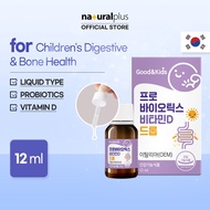 NATURALPLUS Korea Good&amp;Kids Probiotics Vitamin D Drop, 300 Million CFU, Vitamin D3 for Kids Digestive and Bone Health, 12ml
